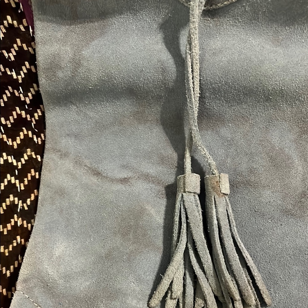 Gray Suede Knee-High Boots with Tassels - Picture 5 of 6